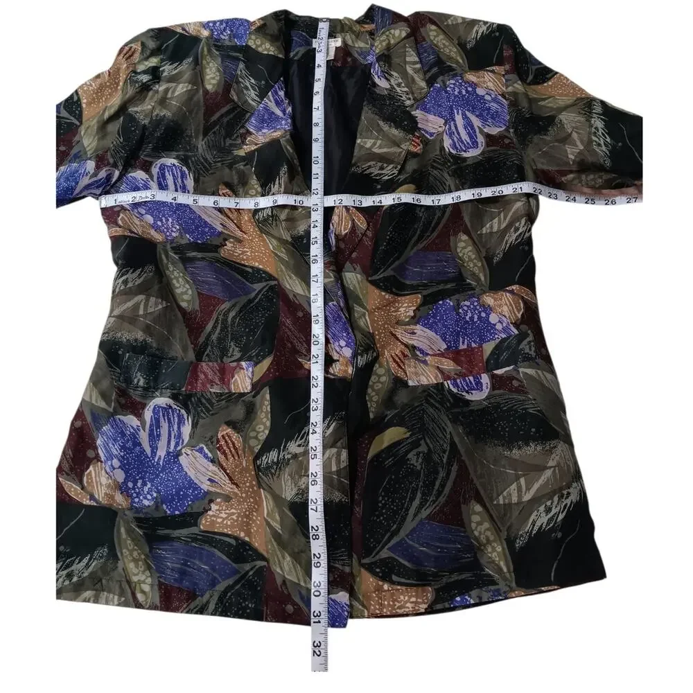 VINTAGE 80s‎ 90s Floral Silk Jacket Blazer M Artsy Tropical Career Office Work